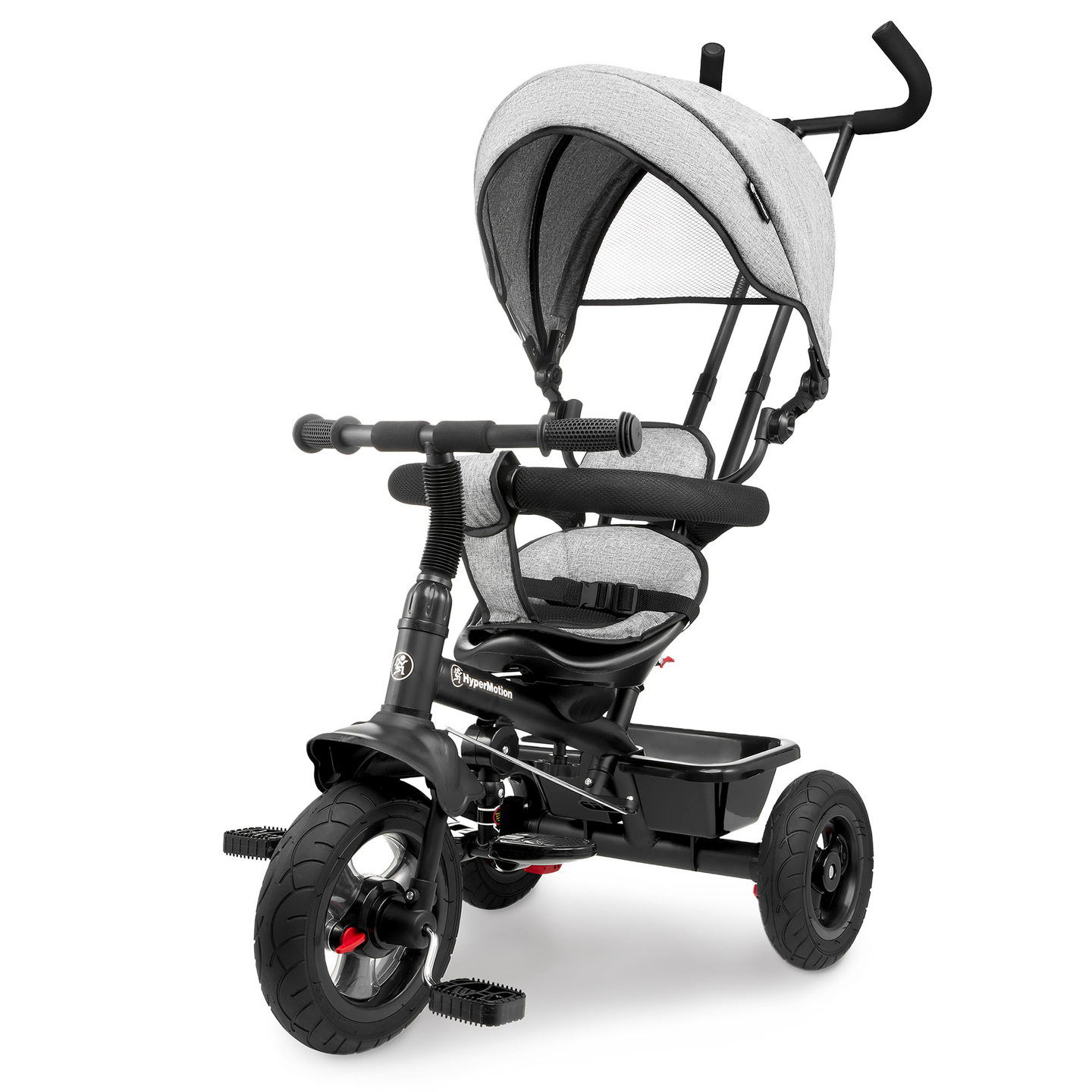 Kolmipyörä 1-4-vuotiaille lapsille - TOBI FREY - harmaa väri - kääntyvä - pumpatut pyörät + työntöaisa