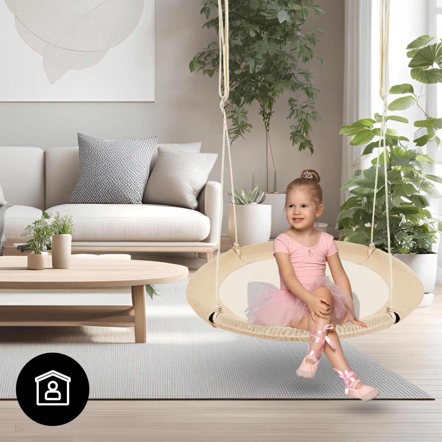 HyperMotion haikaranpesä keinu - 100 cm halkaisija, boho beige väri