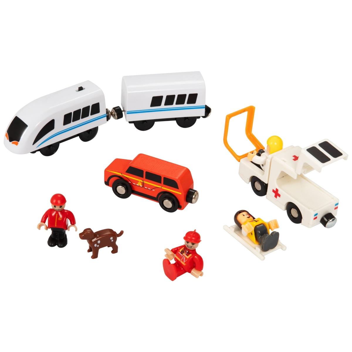 Puinen rautatie, akkujuna - Palokunta, raiteet, autot, sillat, puomi