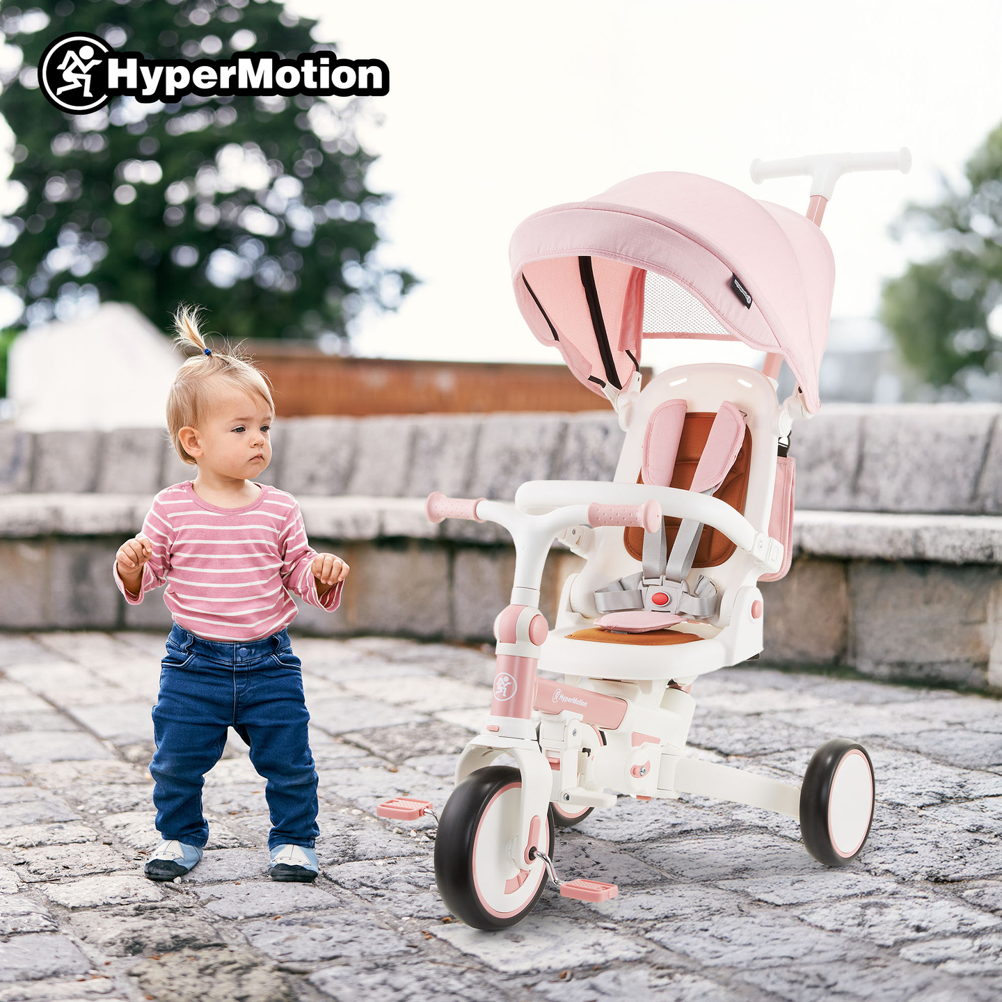 8in1 monitoiminen kolmipyörä TOBI FOREST - vaaleanpunainen