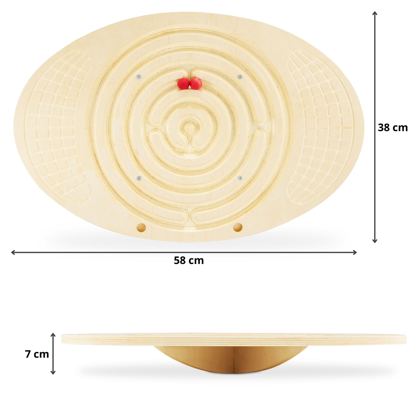 Puinen tasapainolauta, jossa on labyrintti ja palloja - tasapaino keinutin