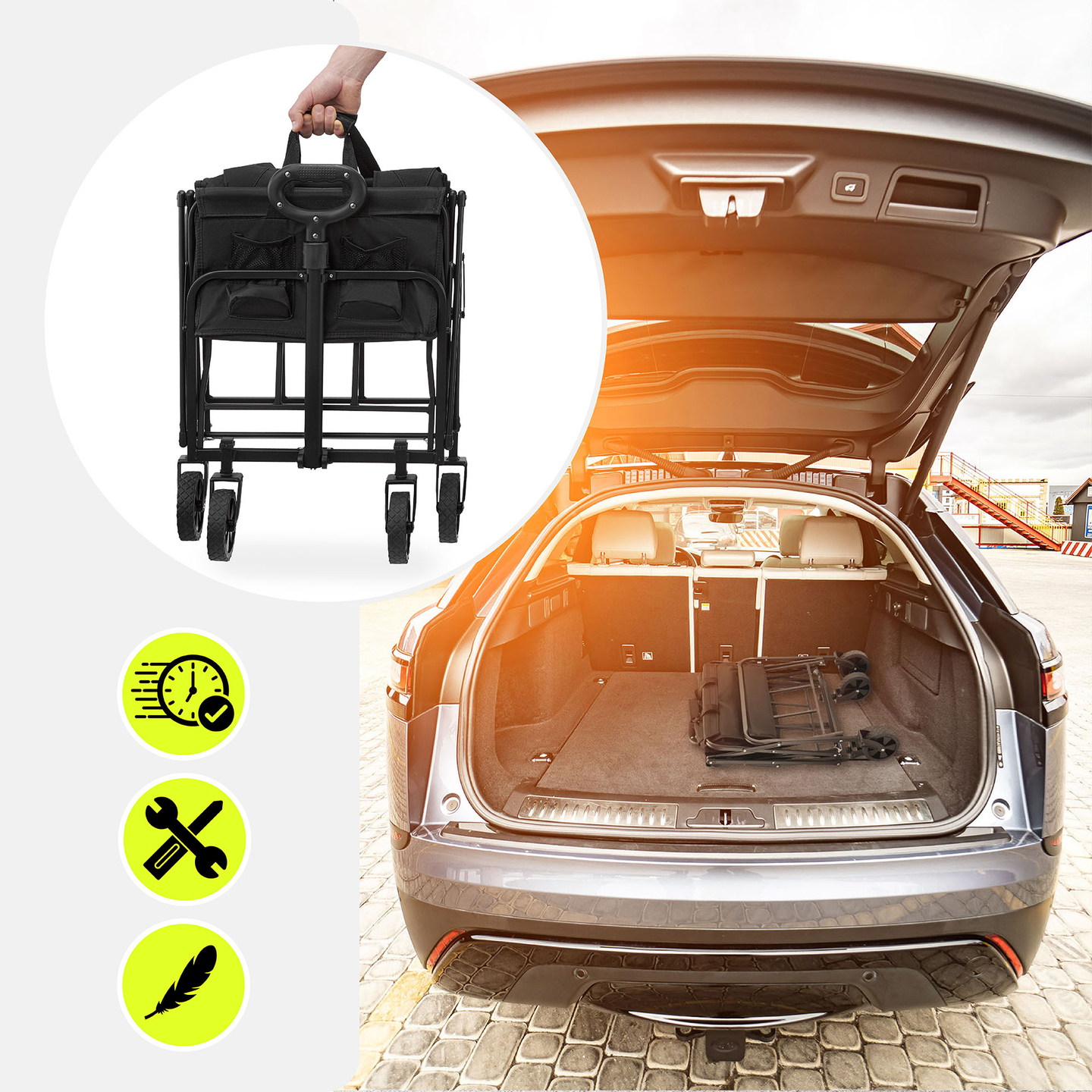 HyperMotion kokoontaitettava rantapyörätuoli - musta, 80 kg:n painoinen