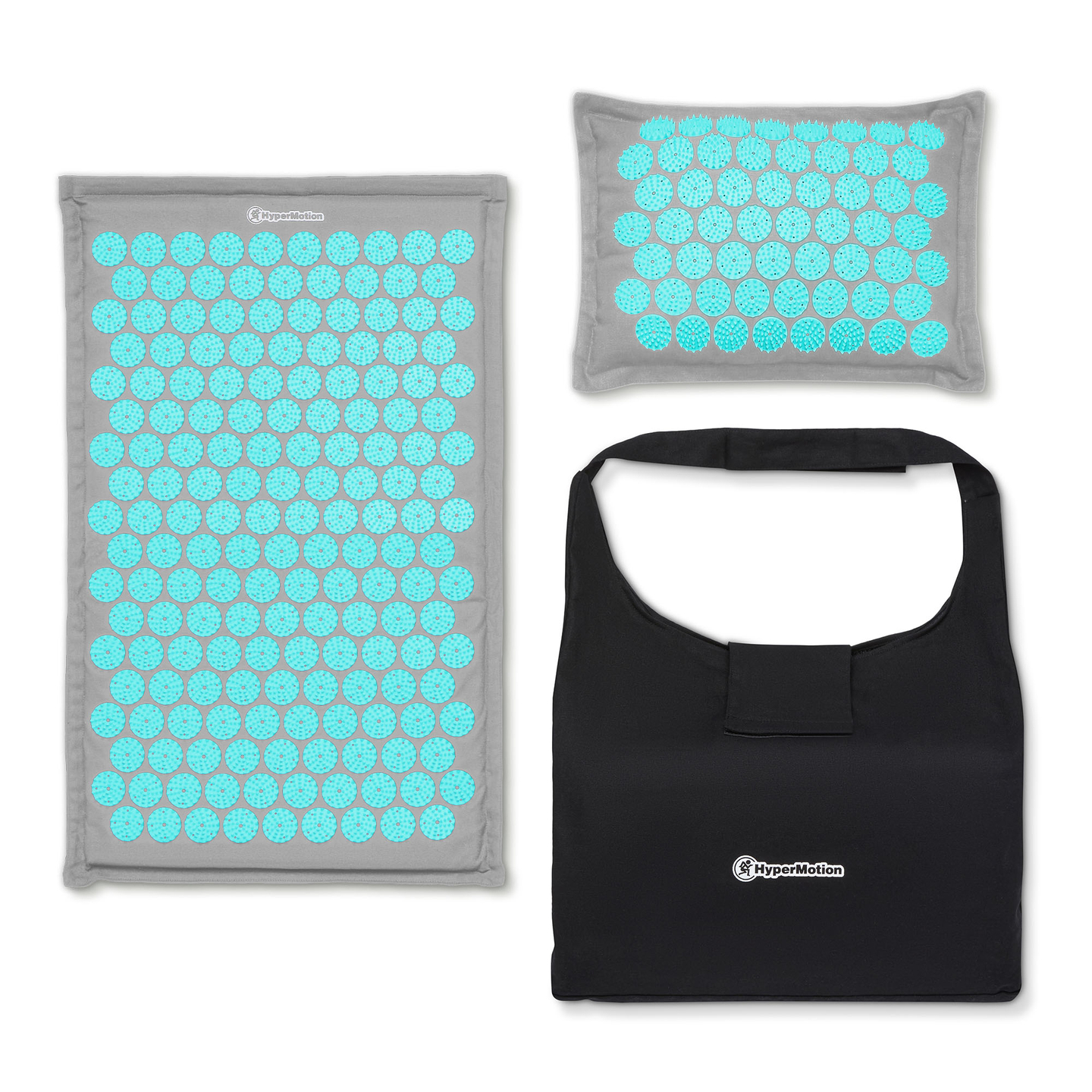 ECO-pellava-akupunktiomatto kookoskuidulla ja tattarityynyllä – 68 cm HyperMotion harmaa-minttu