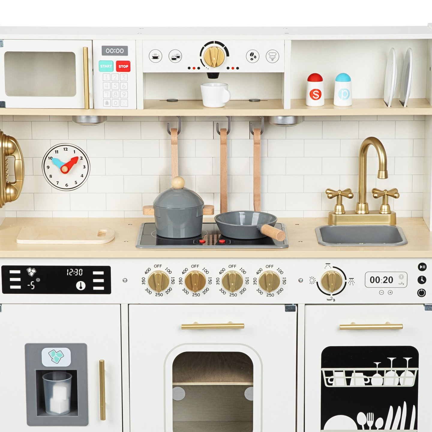 Interaktiivinen XXL-puinen keittiö lisävarusteilla ja LED-valaistuksella - kaksitasoinen