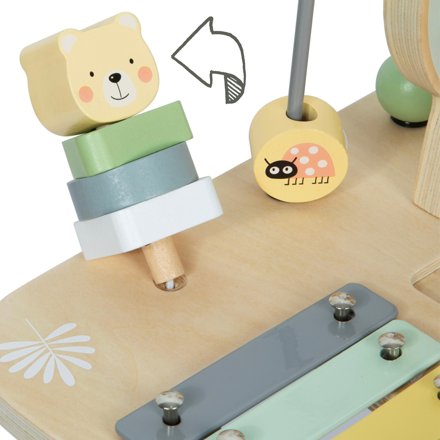 Puinen opettavainen 7-in-1-musiikkipöytä symbaaleilla ja gongilla - villi viidakko