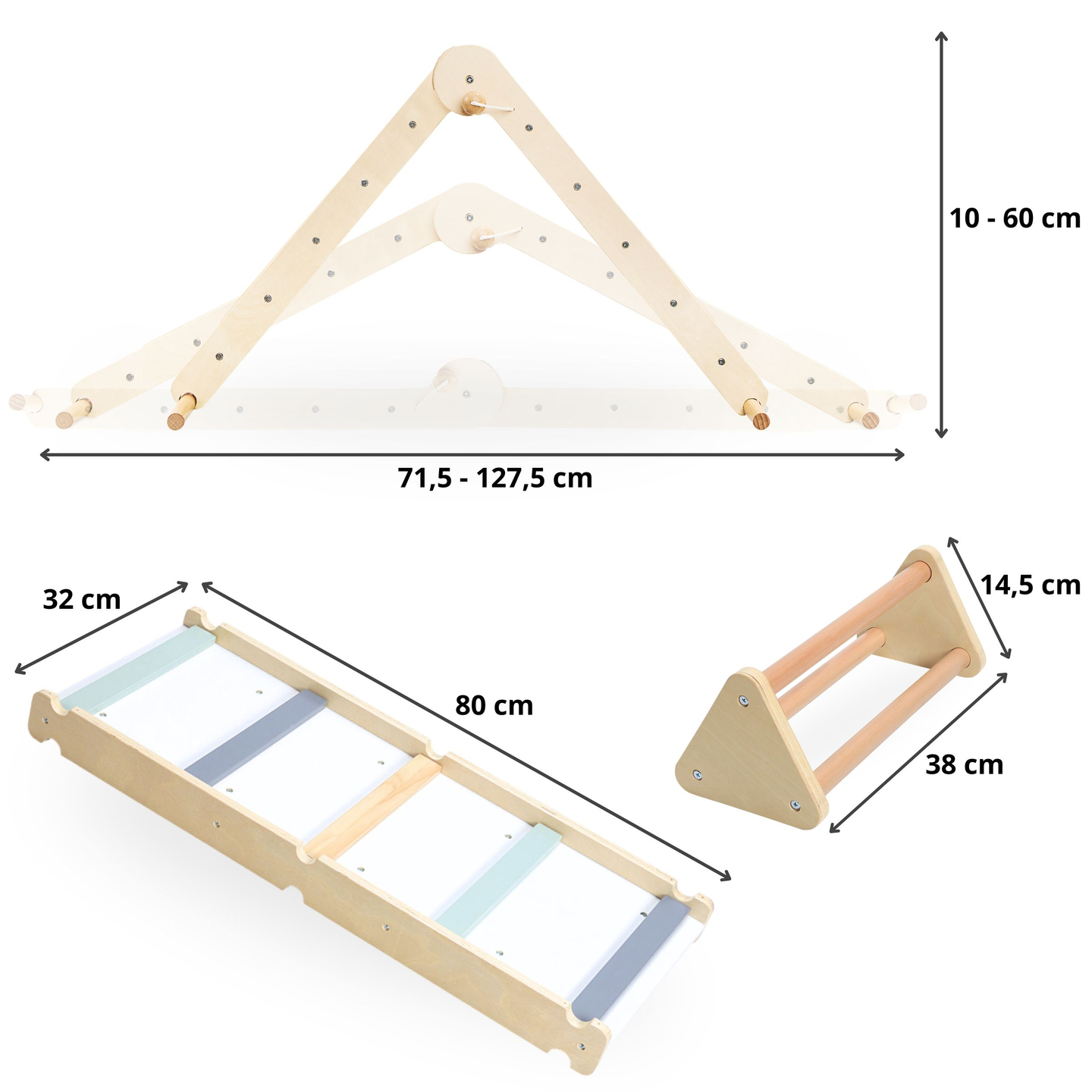 Puinen, kotitekoinen lasten leikkipaikka - tikkaat + kiipeilyseinä + tasapainopalkki - Piklerin kolmio