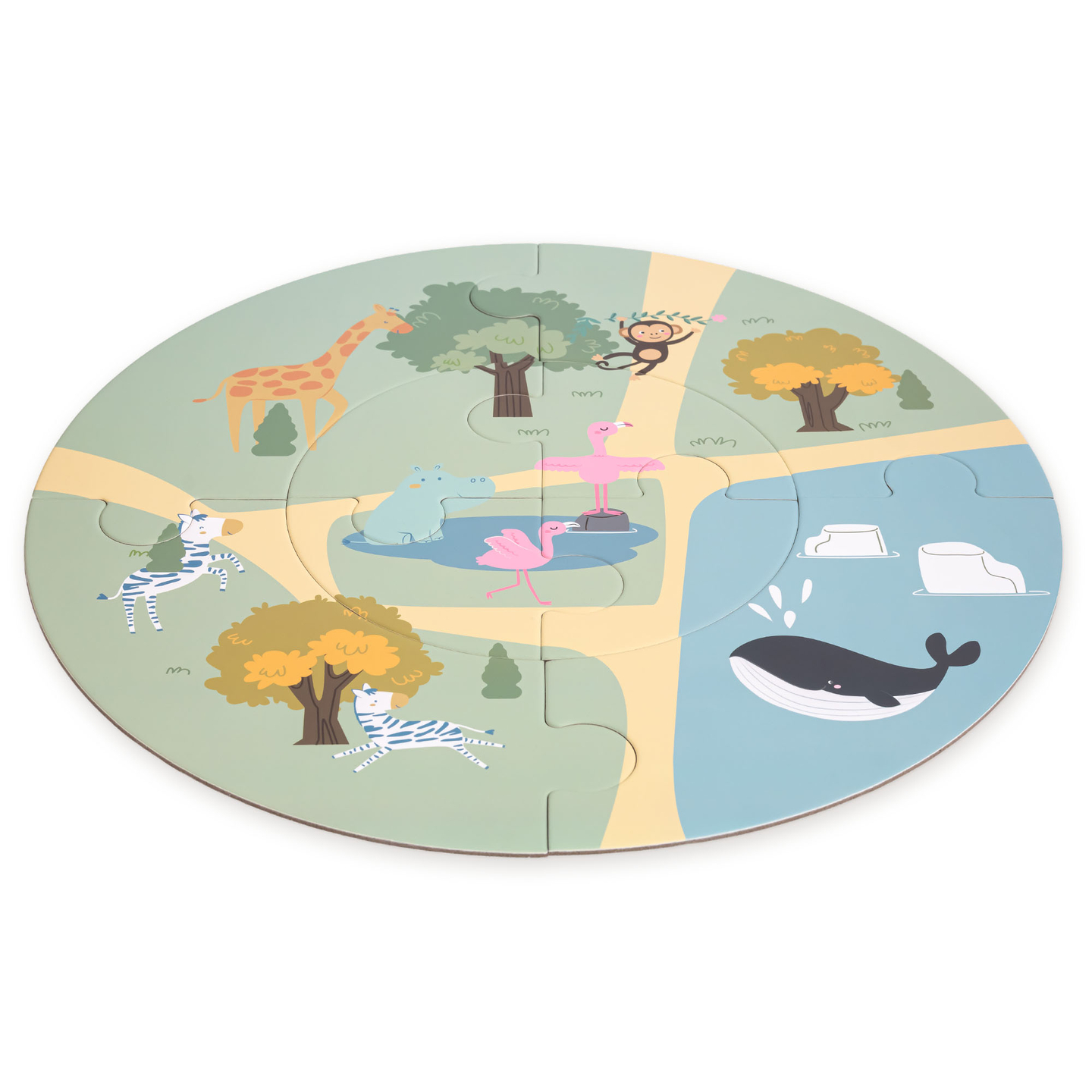 Puinen eläintarhan juna – palapeli, juna, raiteet, eläimet, silta, este