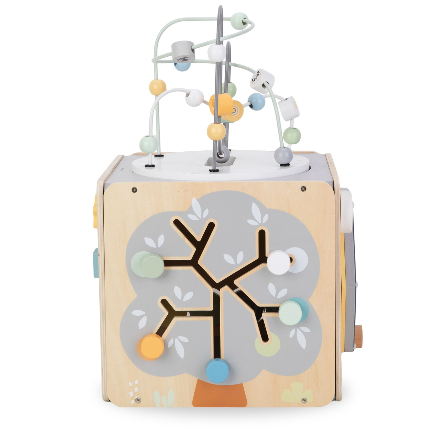 Suuri puinen toimintakuutio, jossa on silmukka - Montessori