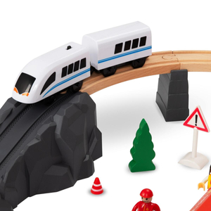 Puinen rautatie, akkujuna - Palokunta, raiteet, autot, sillat, puomi