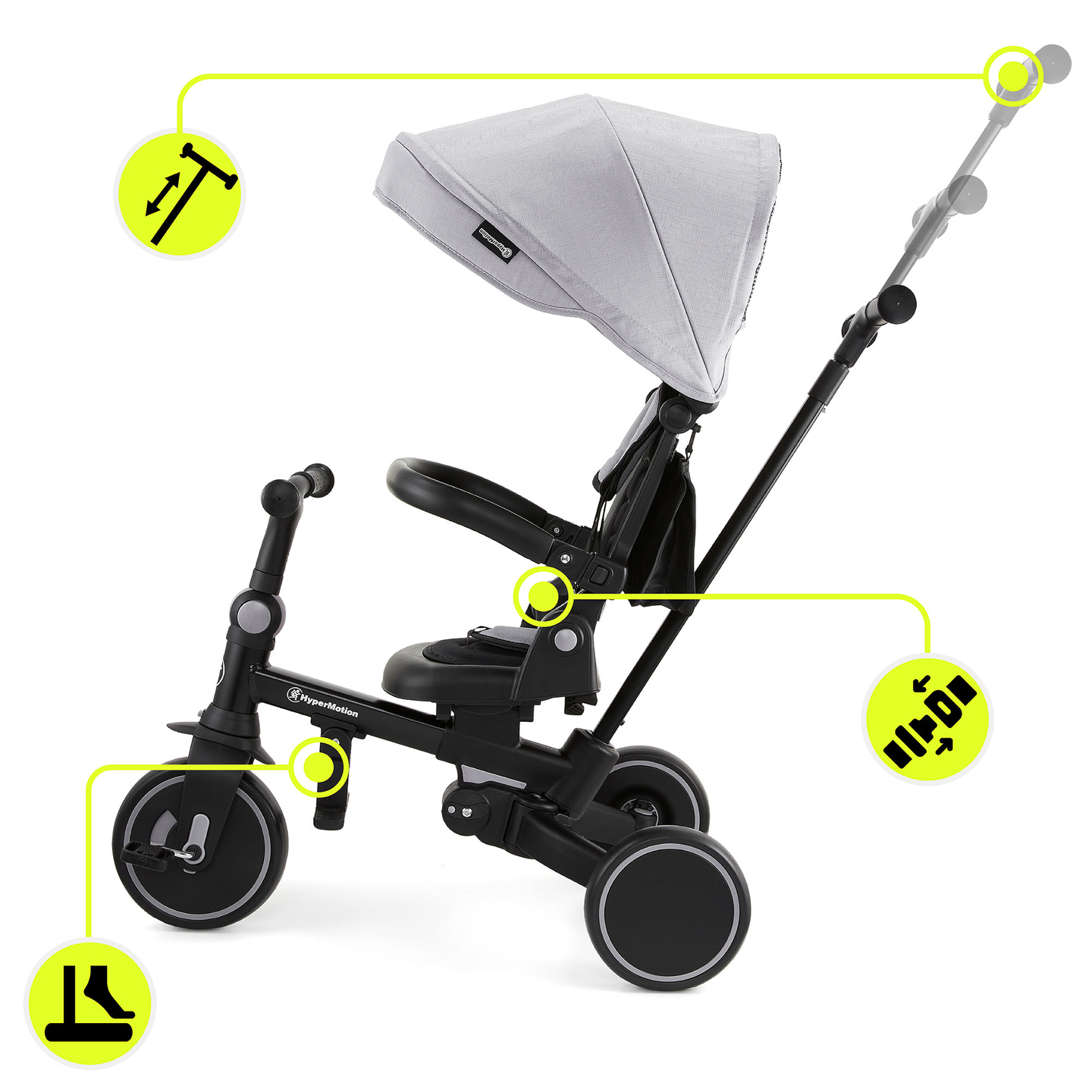 8in1 monitoiminen kolmipyörä TOBI FOREST - harmaa