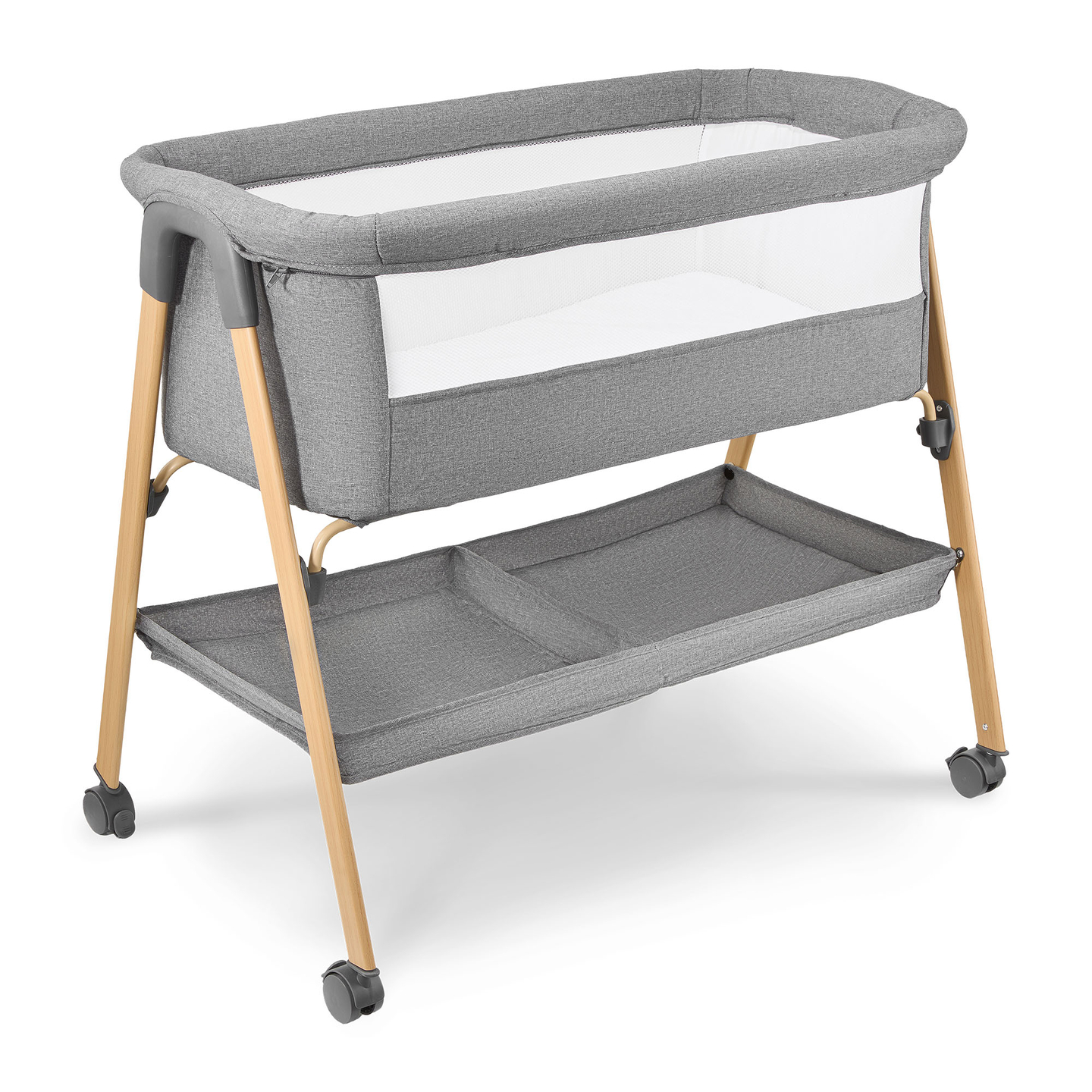 Vauvansänky, vapaasti seisova, matkasänky, kehto patjalla - harmaa