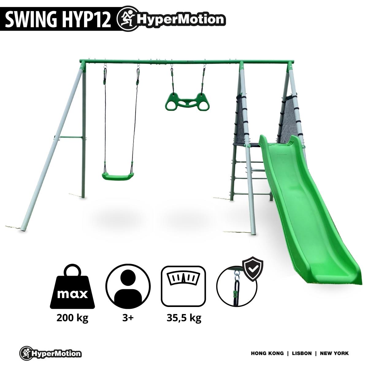 Lasten XXL puutarhaleikkipaikka, jossa on keinu, voimistelutrapetsi ja liukumäki