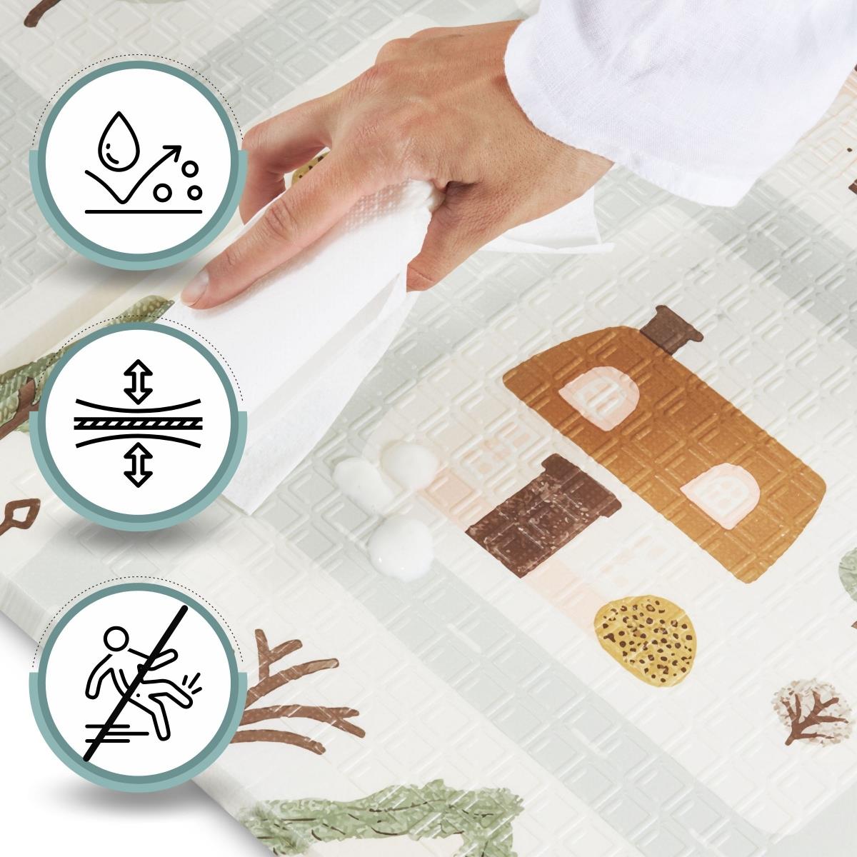 Kaksipuolinen kokoontaitettava vaahtomuovimatto 180 x 120 x 1cm - Charming Town/hiekkapohjainen beige