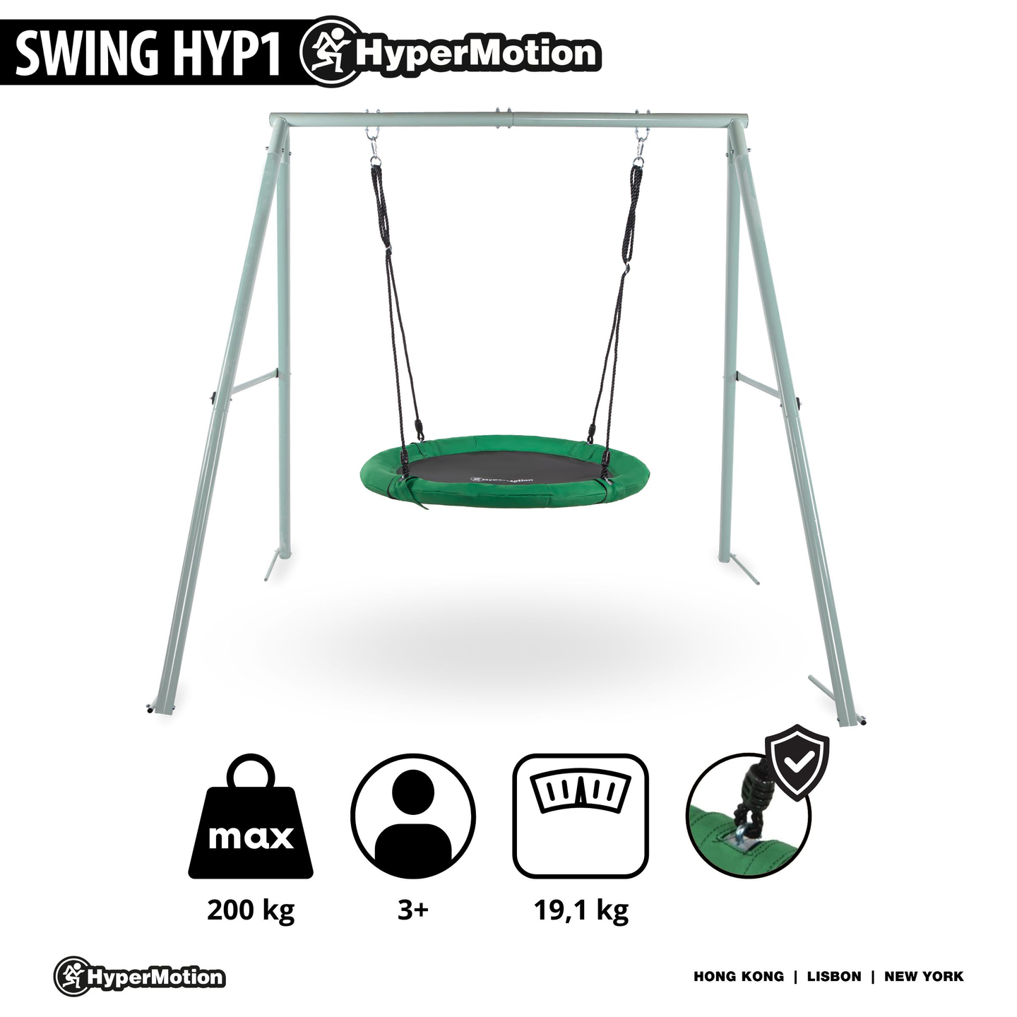 Haikaranpesätyyppinen puutarhakeinu rungolla ja köysillä
