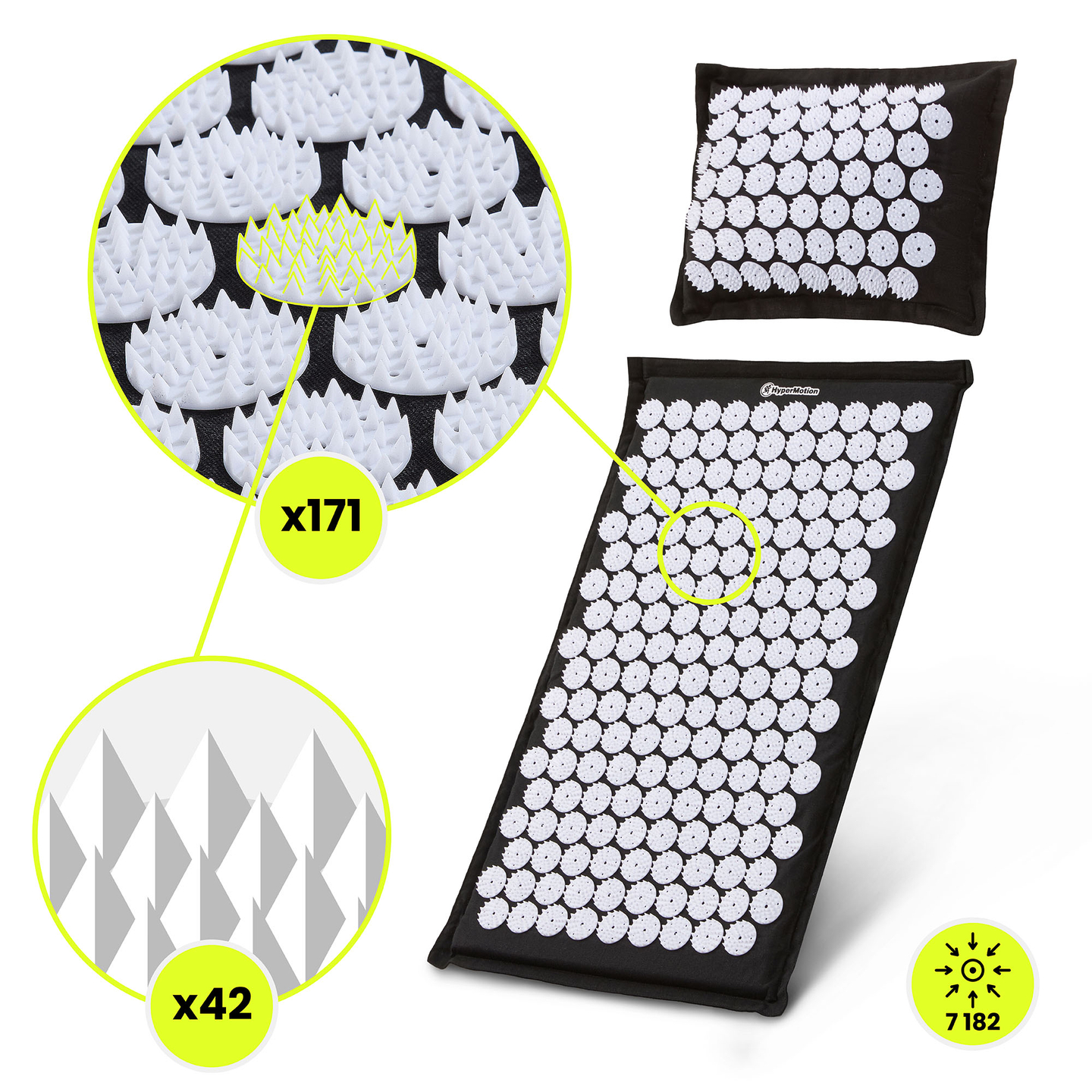 ECO-pellava-akupunktiomatto kookoskuidulla ja tattarityynyllä – 68 cm HyperMotion mustavalkoinen