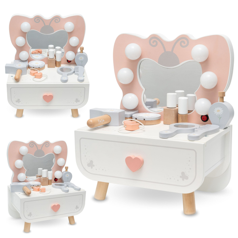 Puinen mini pukeutumispöytä LED-valaistuksella - Butterfly