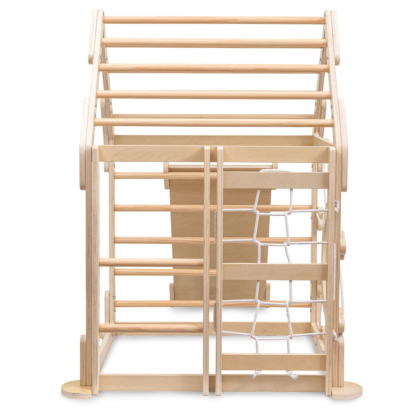 Puinen sisäleikkipuisto lapsille - talo, jossa on tikkaat ja liukumäki