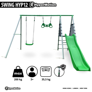 Lasten XXL puutarhaleikkipaikka, jossa on keinu, voimistelutrapetsi ja liukumäki