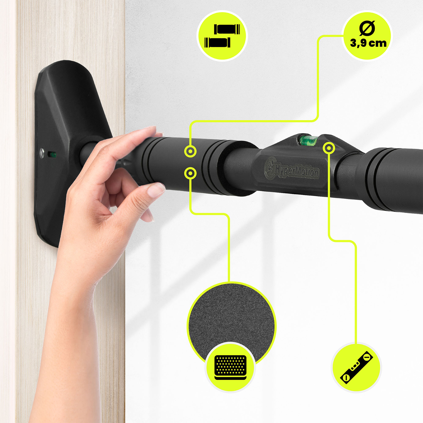 HyperMotion säädettävä leuanvetotanko 70–100 cm, 200 kg, musta