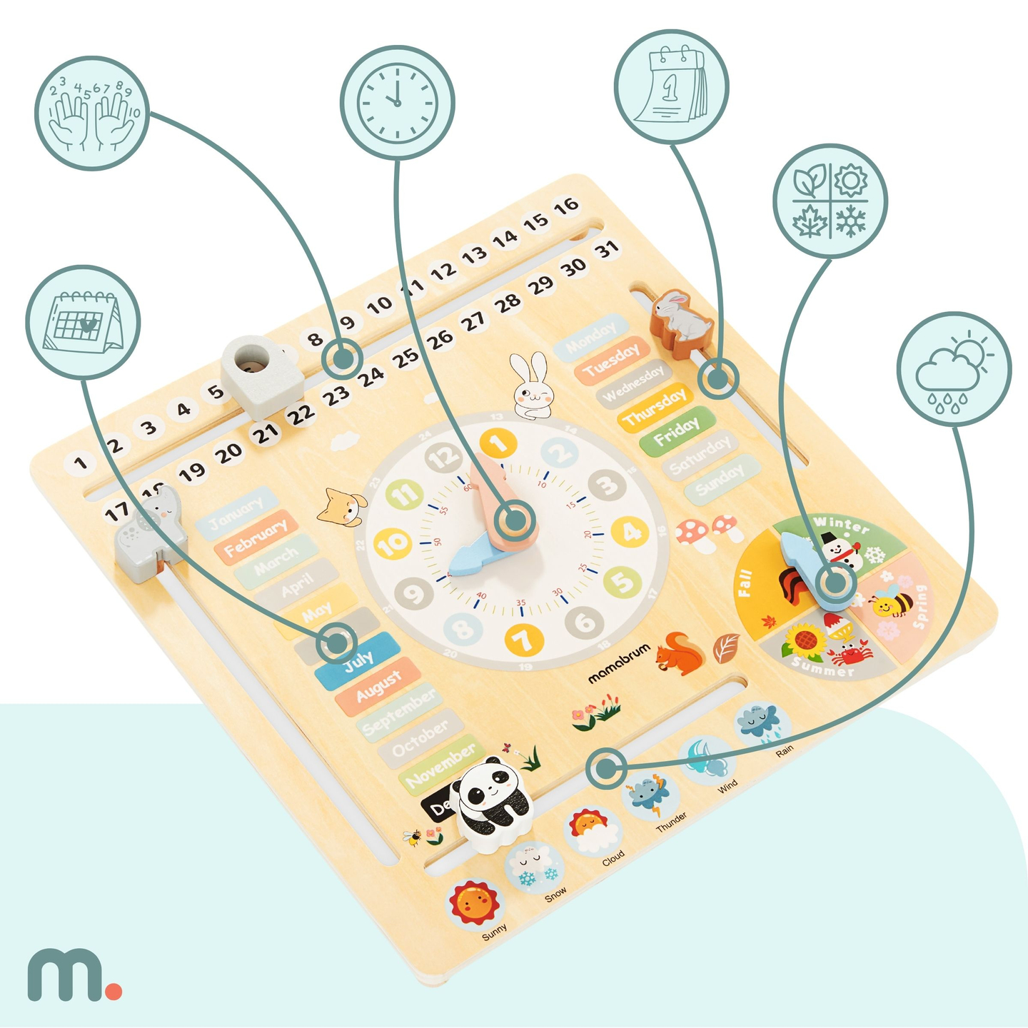 Puinen lasten kalenteri 6in1