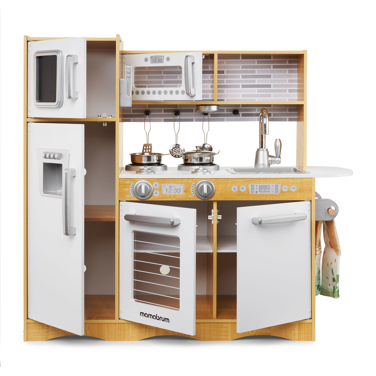 XXL puinen keittiö LED-valaistuksella, esiliina ja lisävarusteet