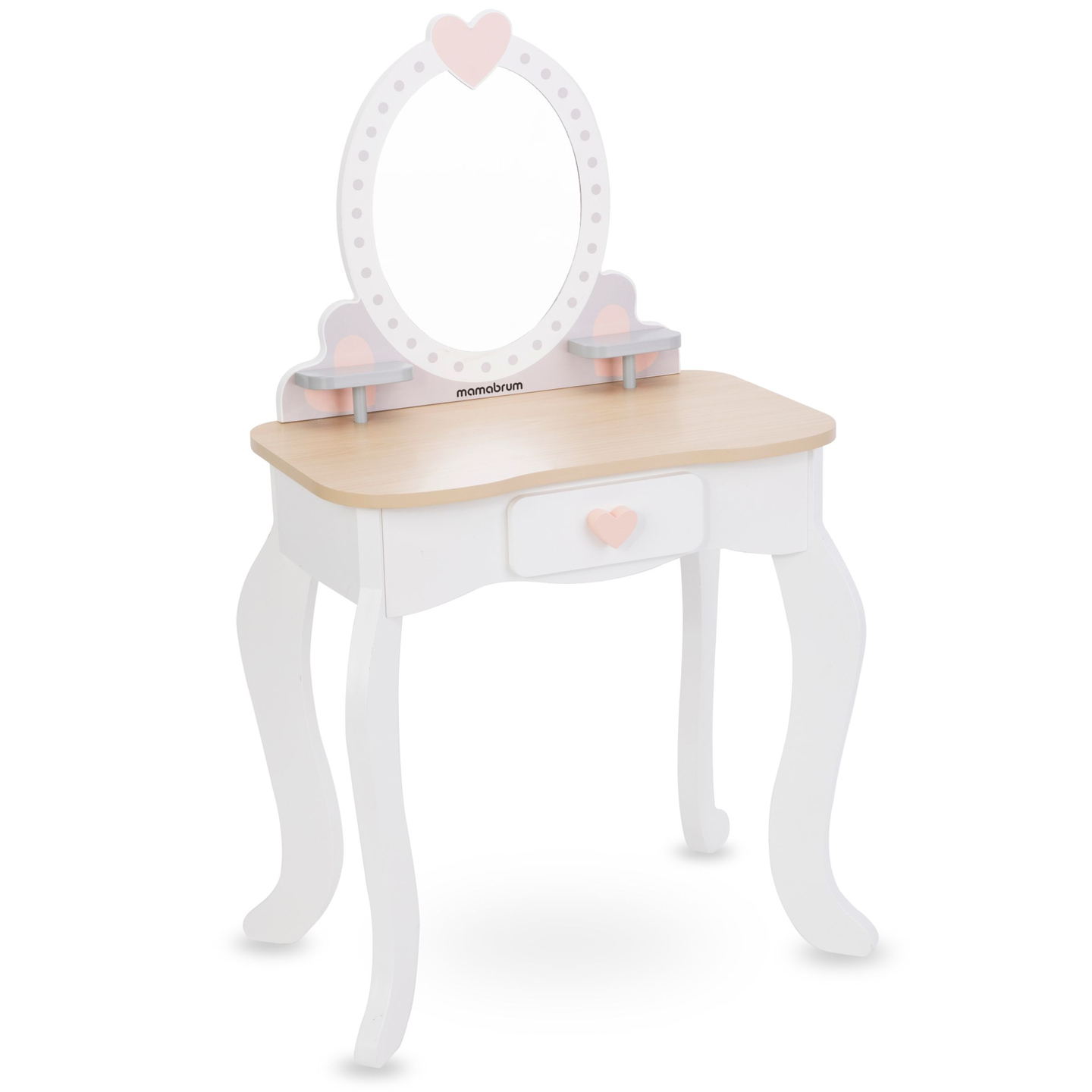 Puinen pukeutumispöytä jakkaralla ja lisävarusteilla