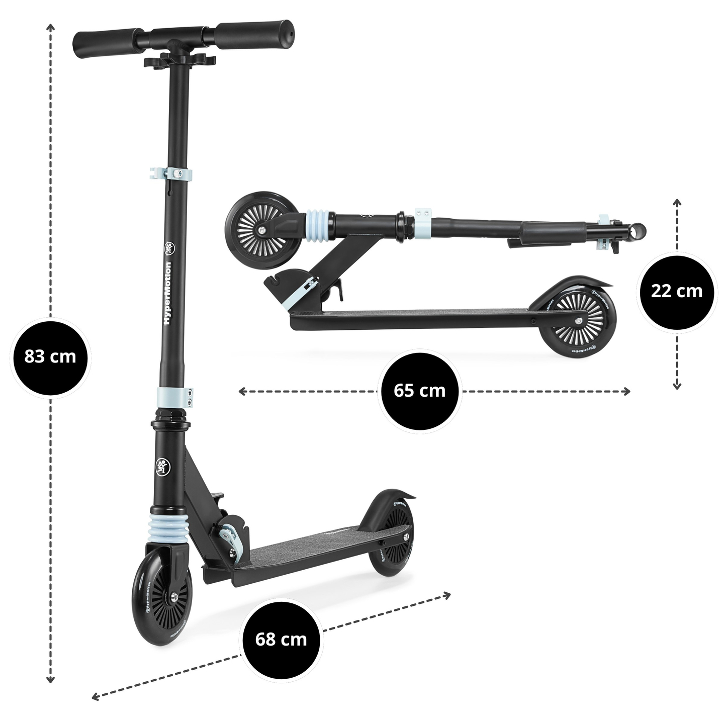 Kaksipyöräinen skootteri iskunvaimentimella WALLY 4-9 vuotta alkaen HyperMotion musta-vihreä