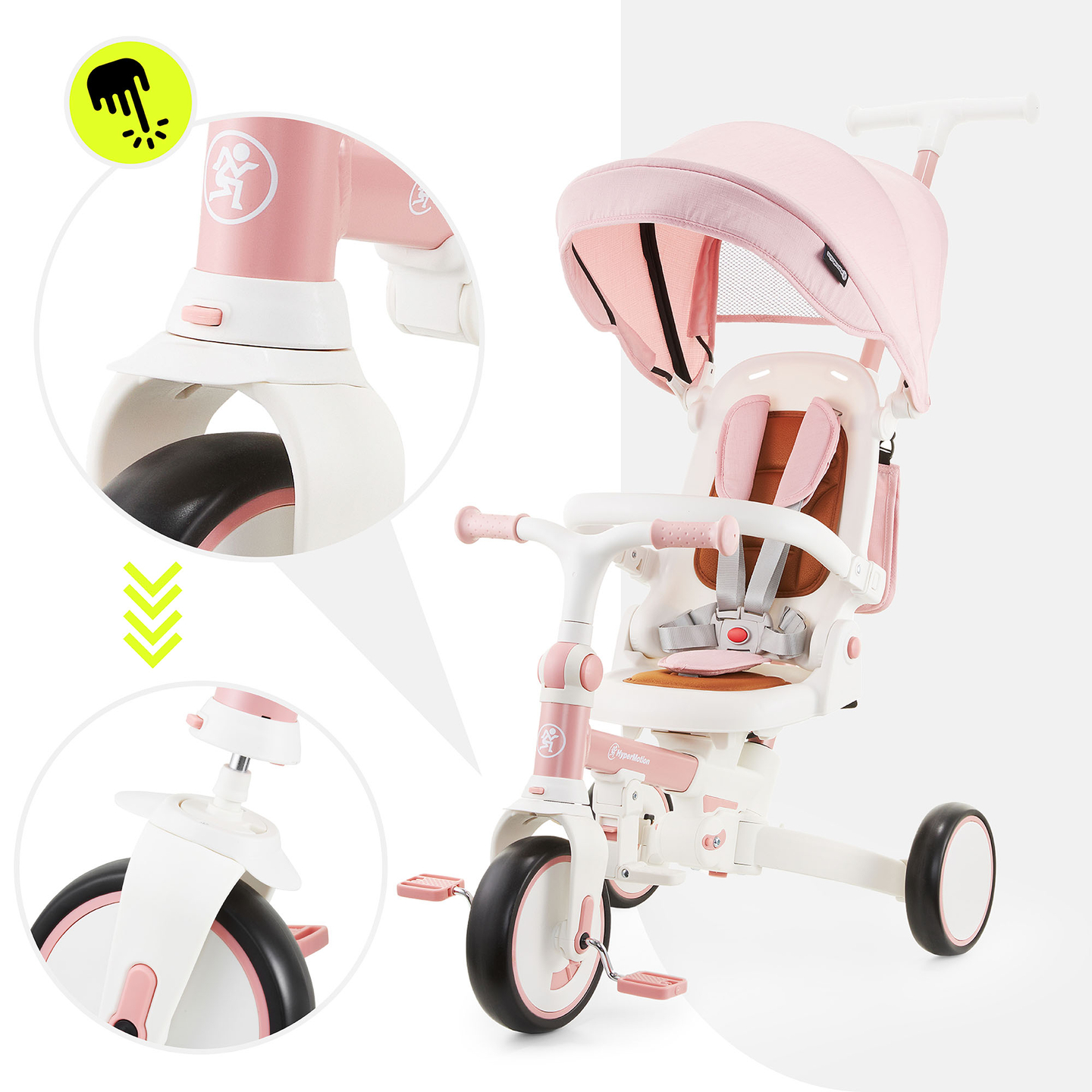 8in1 monitoiminen kolmipyörä TOBI FOREST - vaaleanpunainen