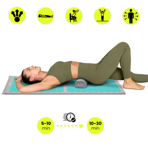 Suuri akupunktiomatto tyynyllä ja päällisellä - 130 cm HyperMotion harmaa-minttu