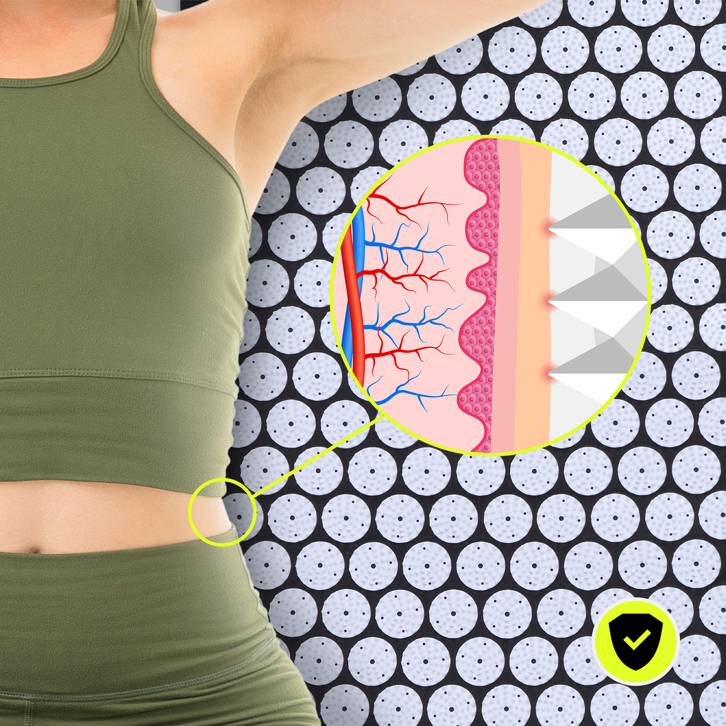 Suuri akupunktiomatto tyynyllä ja päällisellä - 130 cm HyperMotion mustavalkoinen