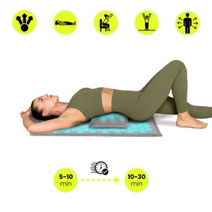 ECO-pellava-akupunktiomatto kookoskuidulla ja tattarityynyllä – 68 cm HyperMotion harmaa-minttu