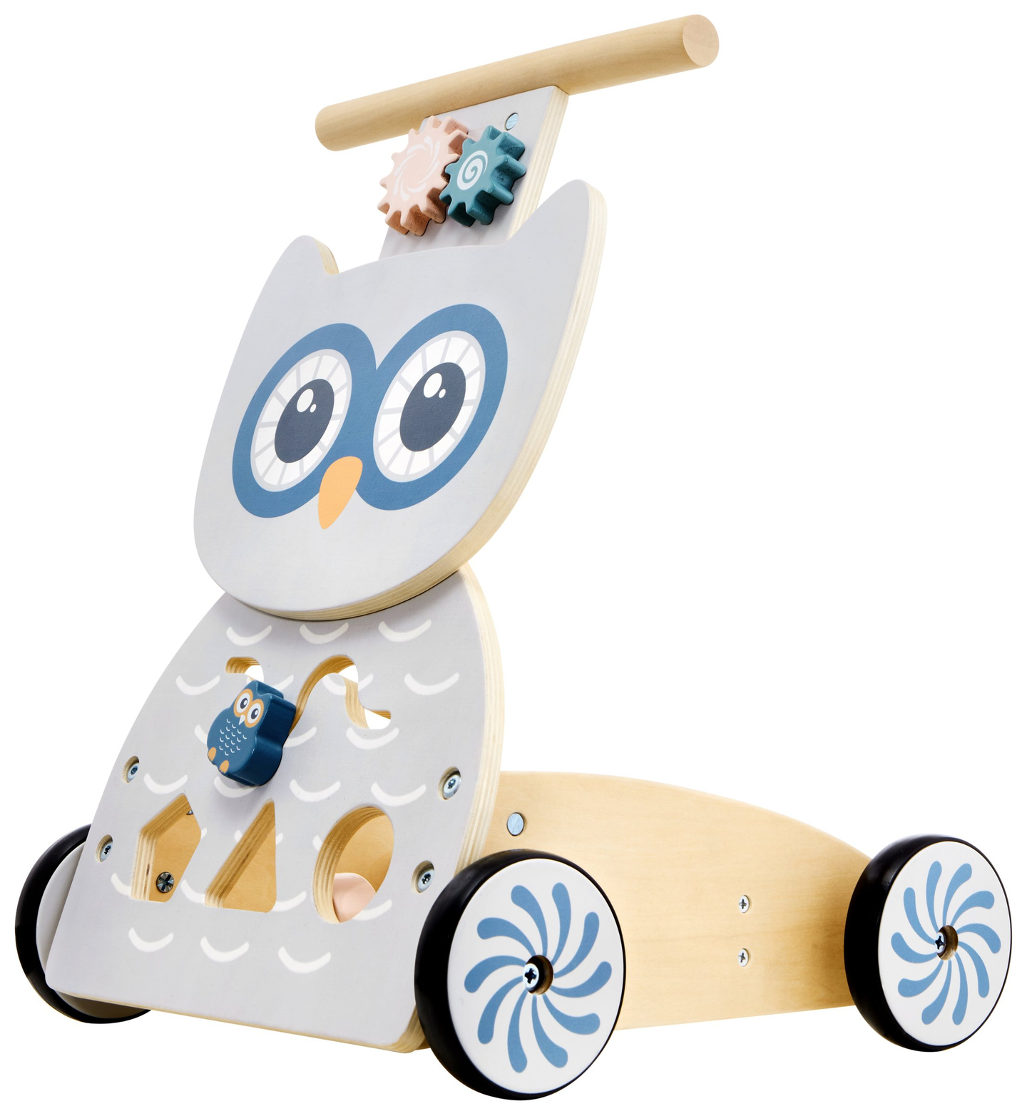 Puinen monikäyttöinen kävelytuoli - työntöaisa - lastenrattaat palikoilla - Pöllö