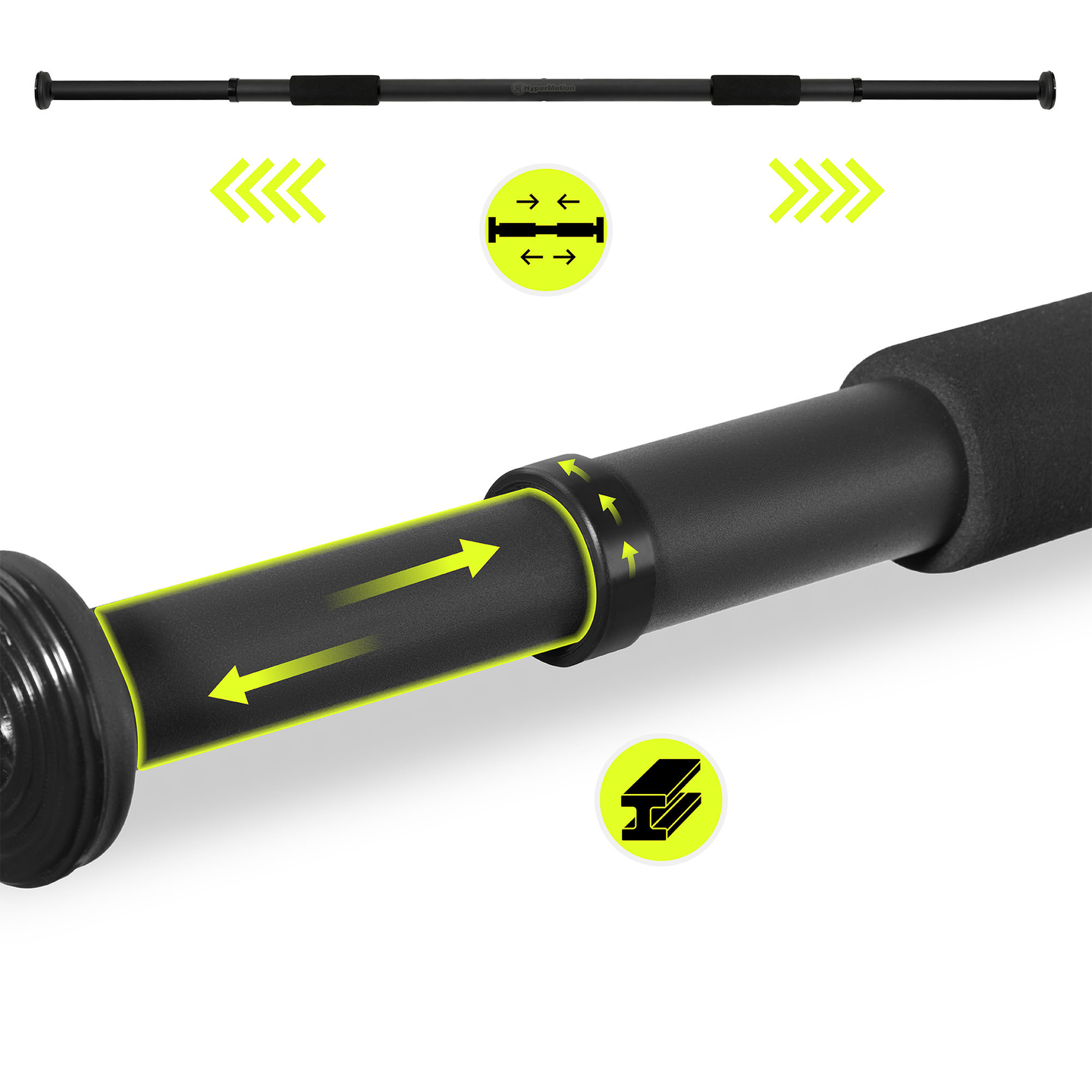 HyperMotion säädettävä leuanvetotanko 80-130 cm, 150 kg, musta
