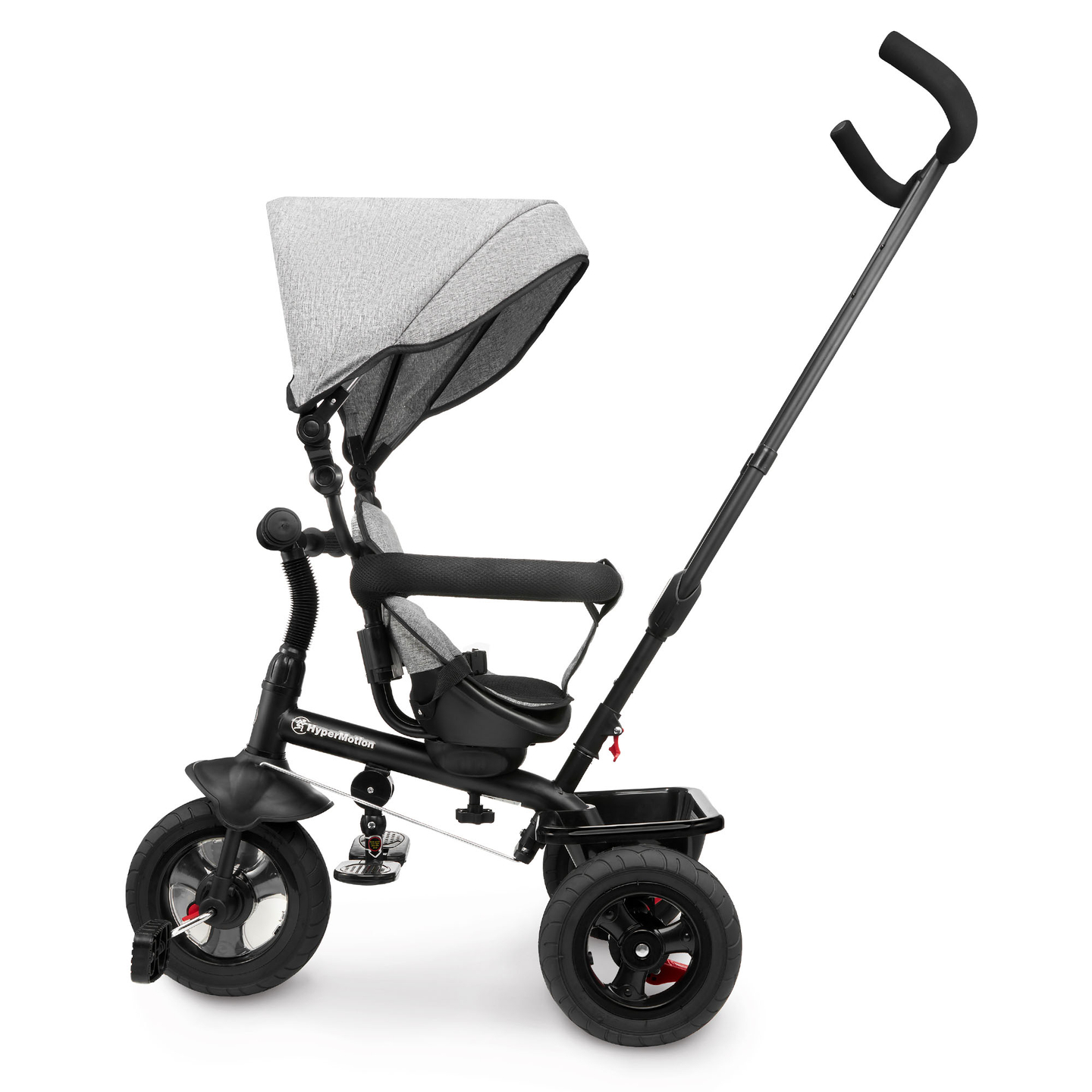 Kolmipyörä 1-4-vuotiaille lapsille - TOBI FREY - harmaa väri - kääntyvä - pumpatut pyörät + työntöaisa
