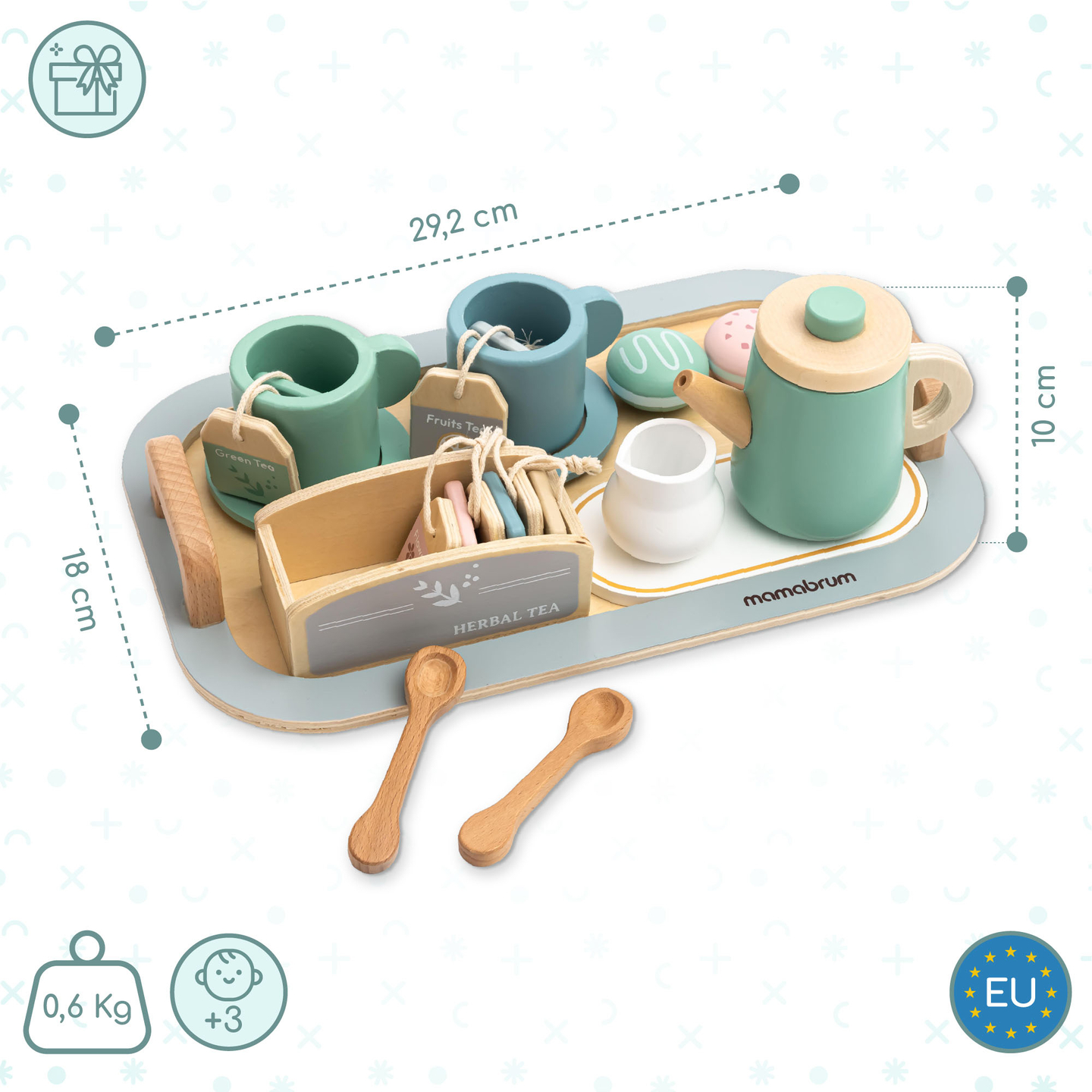 Suuri puinen teesetti tarjottimella - 18 tuotetta