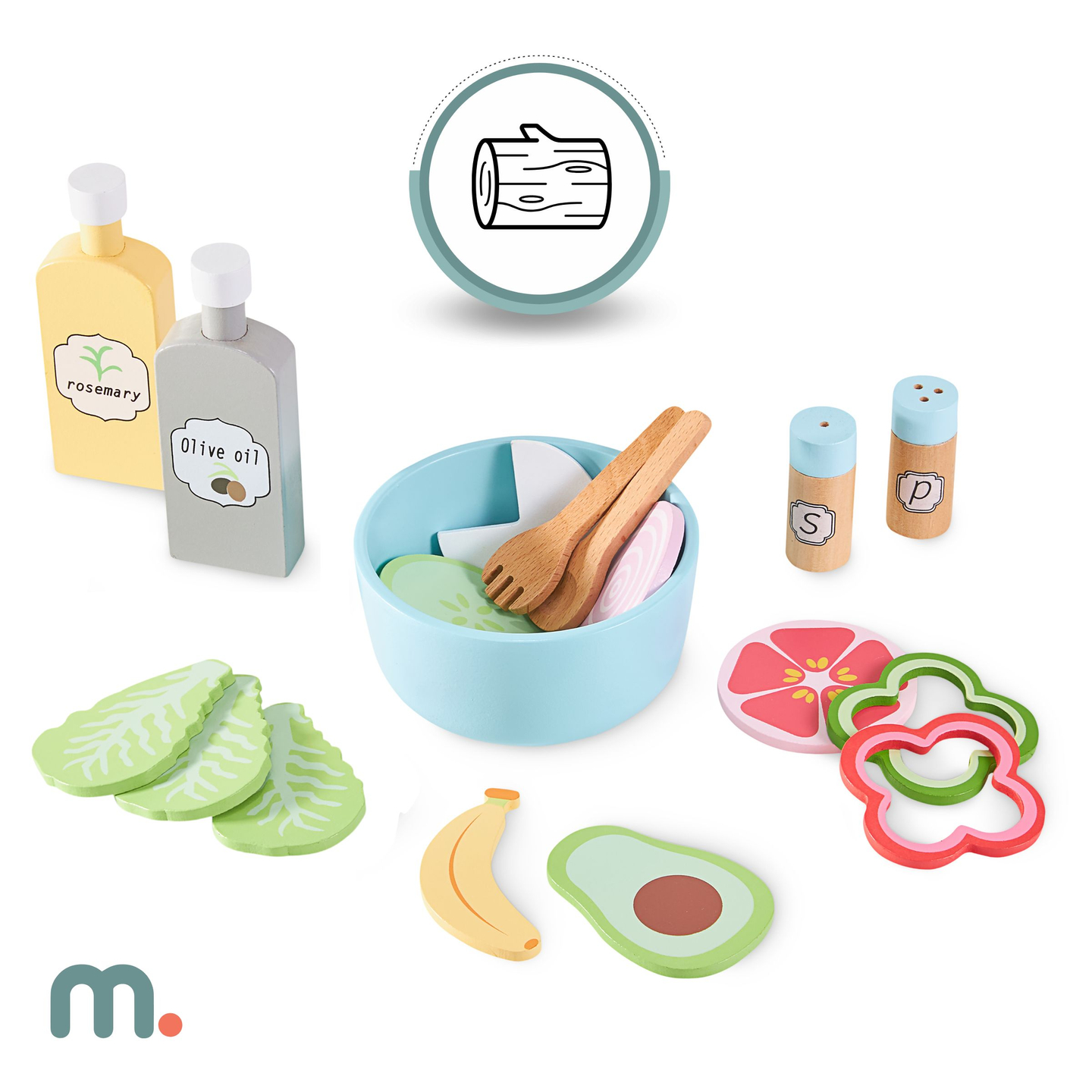 XXXXL suuri puinen interaktiivinen keittiö, jossa on LED-valaistus, pesukone, mikroaaltouuni, kahvinkeitin sekä hedelmä- ja vihannesvalikoima - 50 elementtiä