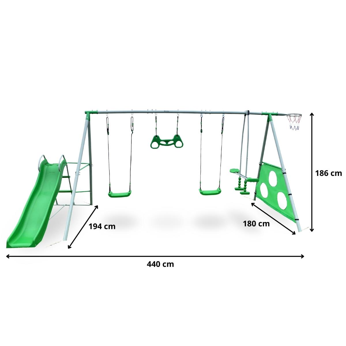 XXXL puutarha leikkipaikka lapsille, keinut, liukumäki, voimistelutrapetsi, koripallokehä ja jalkapallomaali