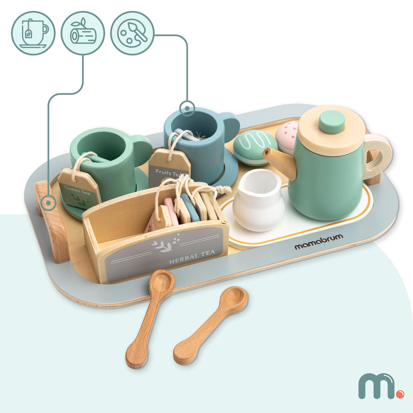 Suuri puinen teesetti tarjottimella - 18 tuotetta