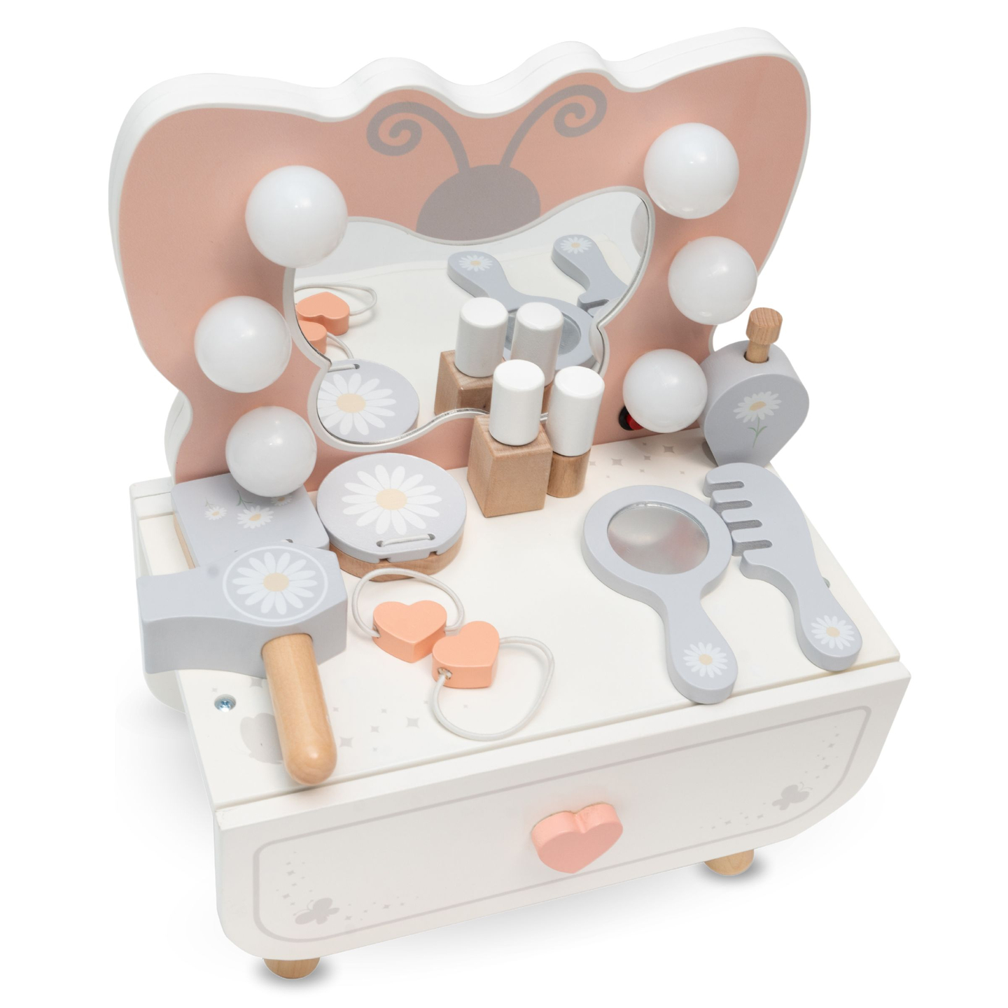 Puinen mini pukeutumispöytä LED-valaistuksella - Butterfly