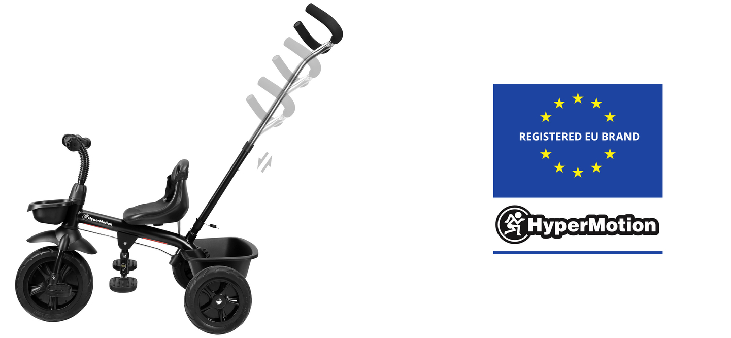 HyperMotion TOBI VECTOR kolmipyörä - ikuiset puhallettavat pyörät + työntötanko. Väri: musta.
