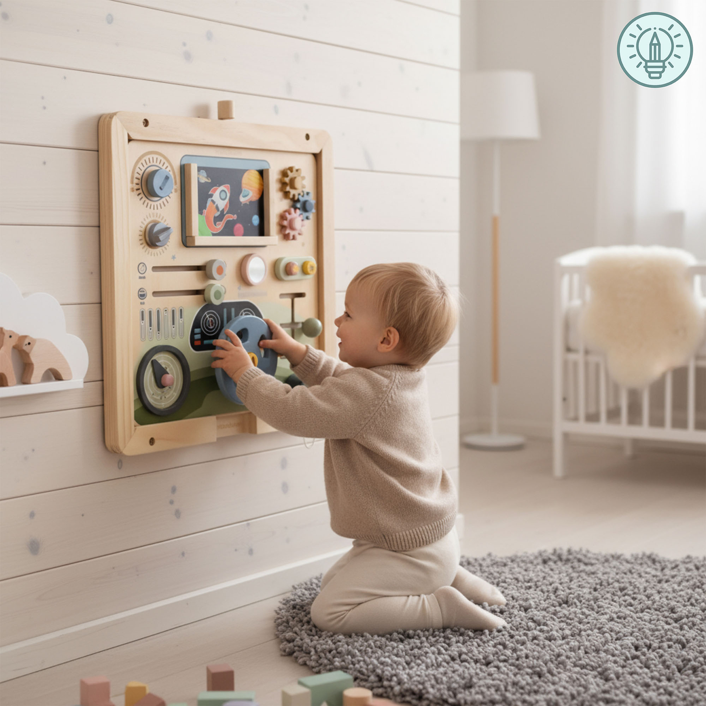 Puinen seinäkehys - Mamabrum-opetustaulujen kiinnittämiseen