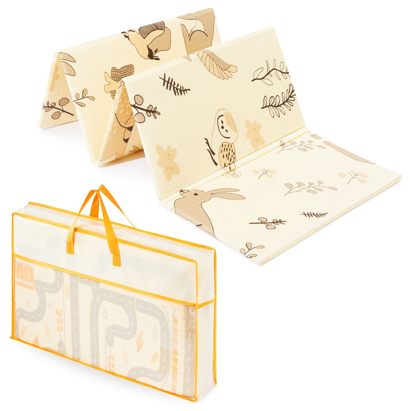 Kaksipuolinen taitettava vaahtomuovimatto 180 x 120 x 1 cm - Magic Forest/Autumn Streets - boho