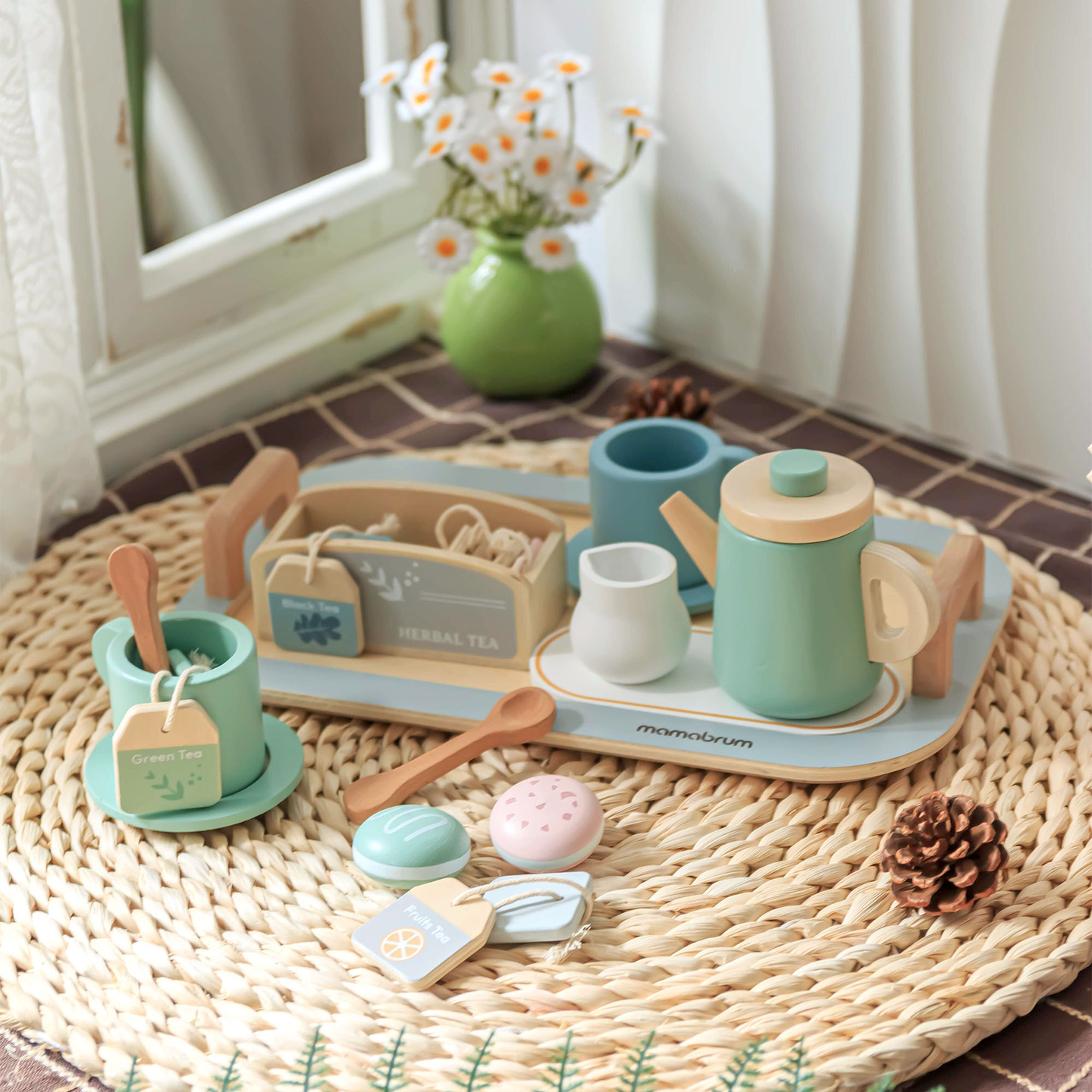 Suuri puinen teesetti tarjottimella - 18 tuotetta