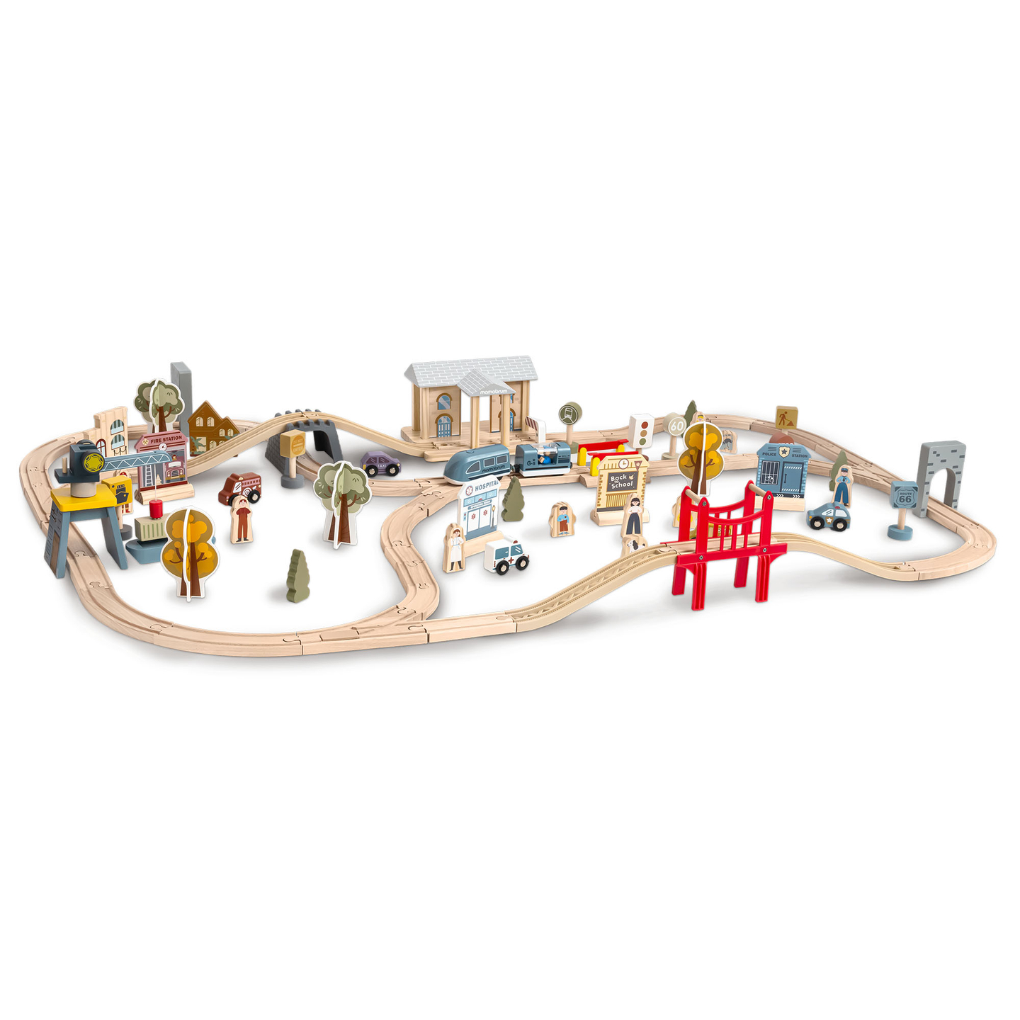 Puinen kaupungin rautatie sähköjunalla - liikkuva nosturi, laiva, sillat