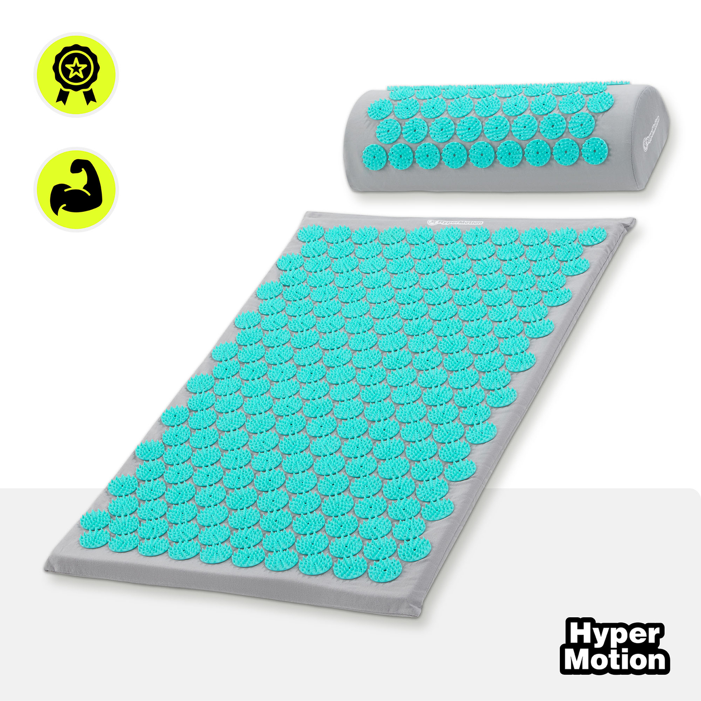 Akupunktiomatto tyynyllä ja päällisellä - 72 cm HyperMotion harmaa-minttu
