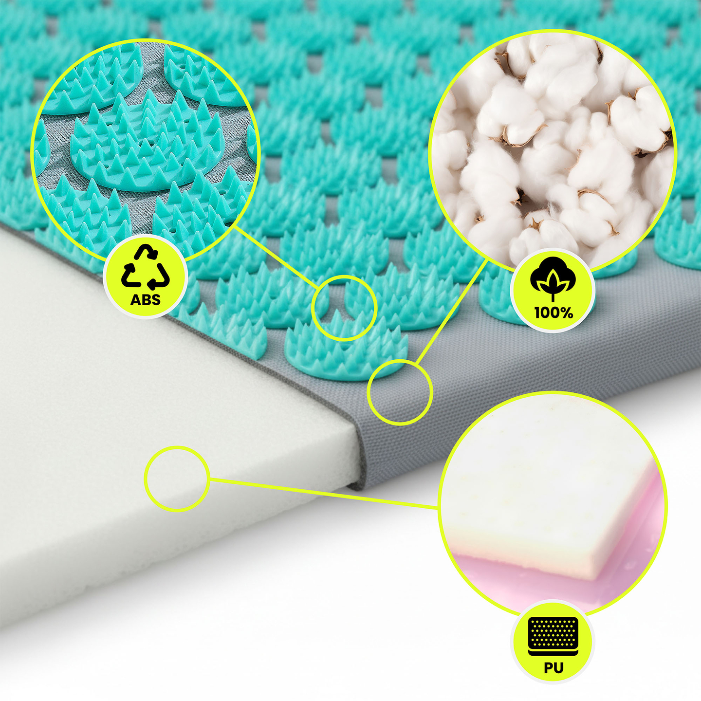Akupunktiomatto tyynyllä ja päällisellä - 72 cm HyperMotion harmaa-minttu