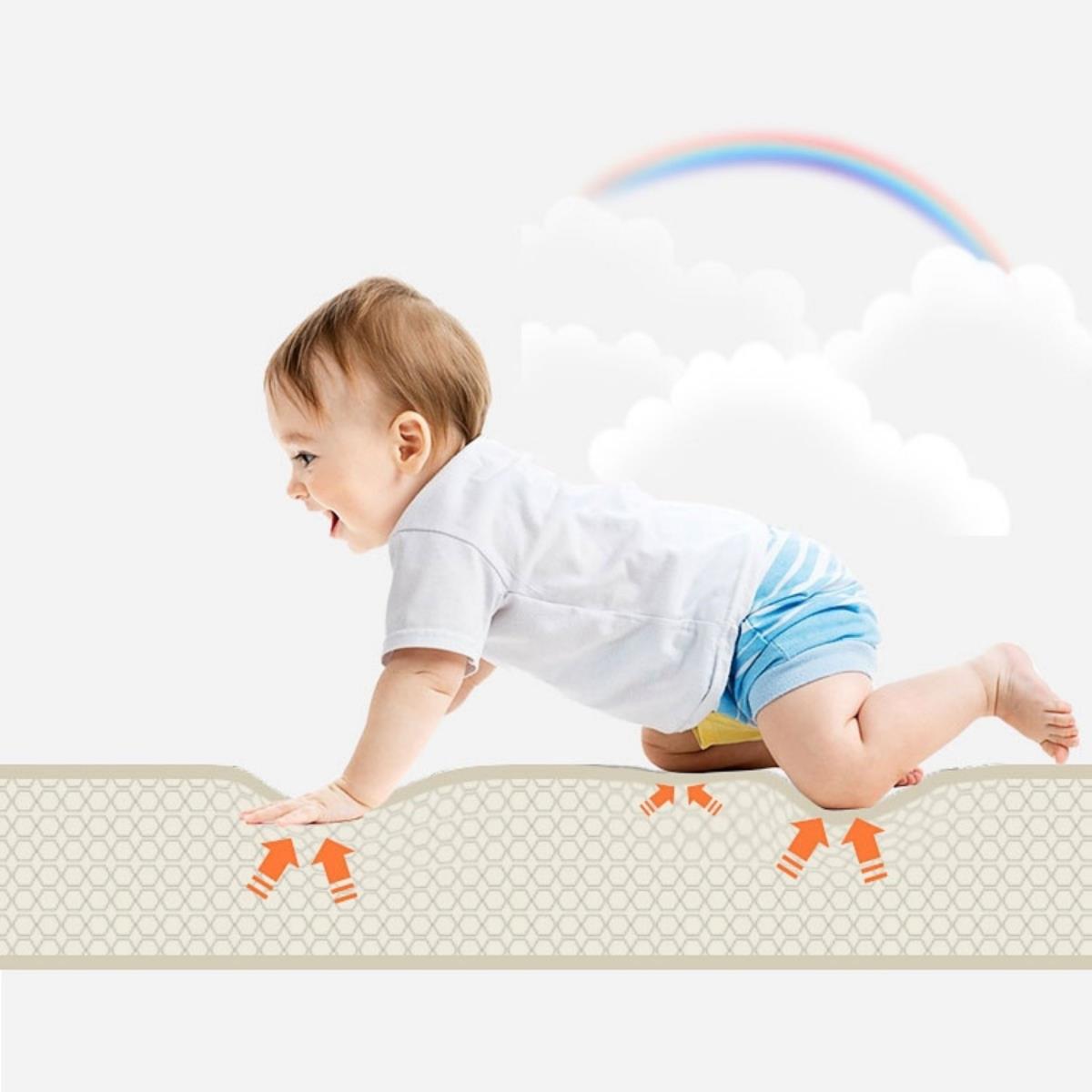 Kaksipuolinen kokoontaitettava vaahtomuovimatto 180 x 120 x 1cm - Eksoottiset elefantit / Hento harmaa