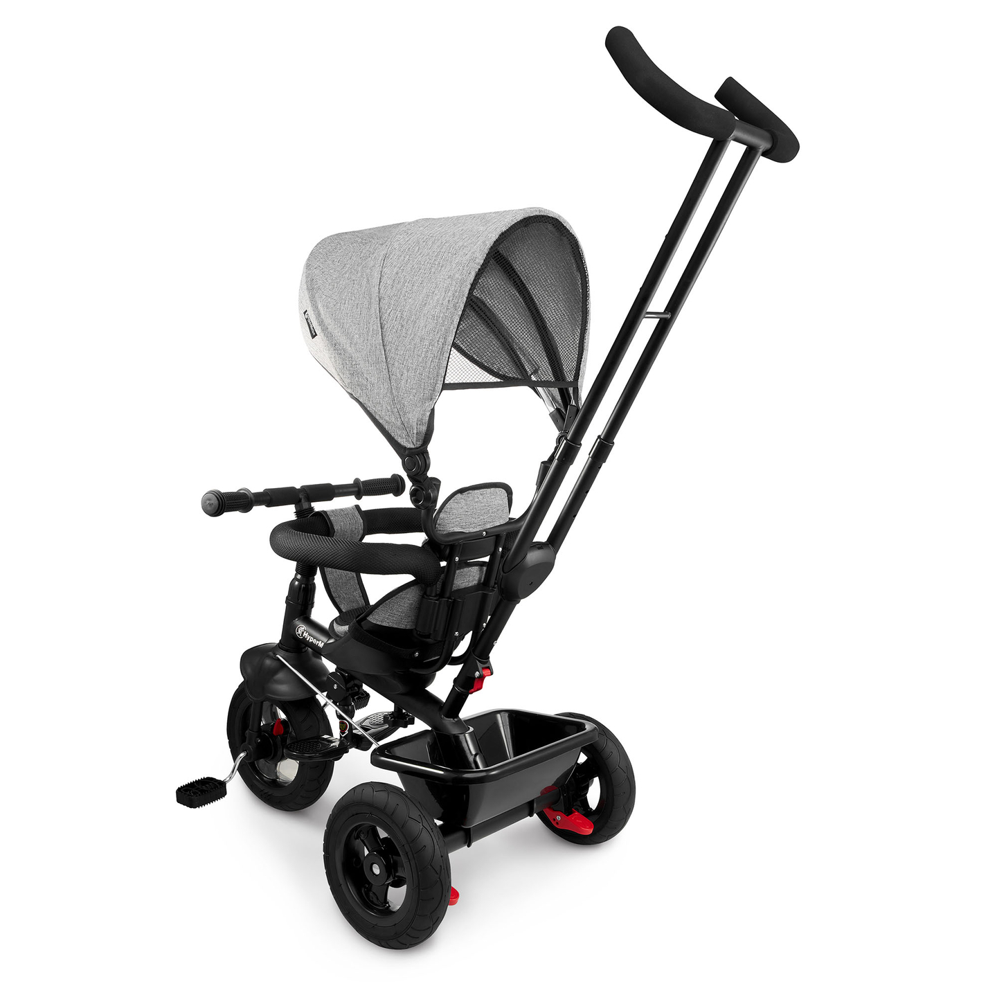 Kolmipyörä 1-4-vuotiaille lapsille - TOBI FREY - harmaa väri - kääntyvä - pumpatut pyörät + työntöaisa