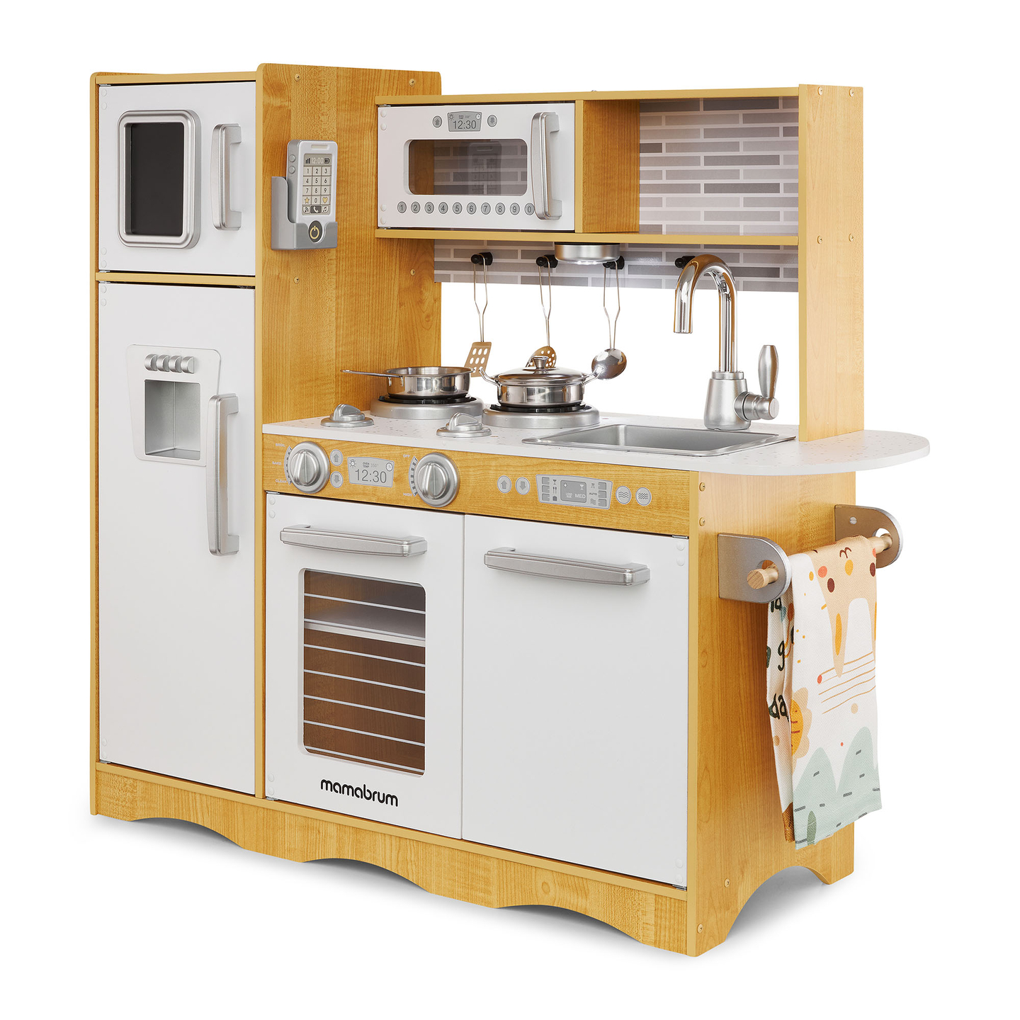 XXL puinen keittiö LED-valaistuksella, esiliina ja lisävarusteet