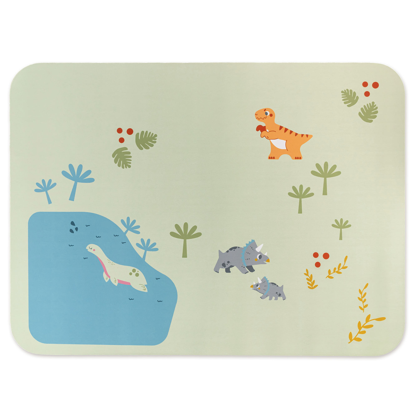 Dino Park puinen juna liukumattomalla matolla - dinosaurukset, juna, raiteet, tulivuori, kello